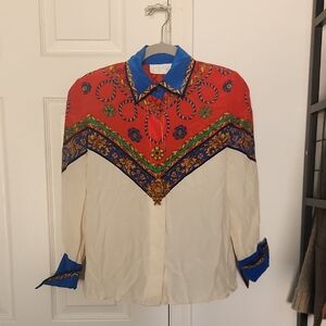 Cashe 100% Silk Button Down Blouse Size 8
